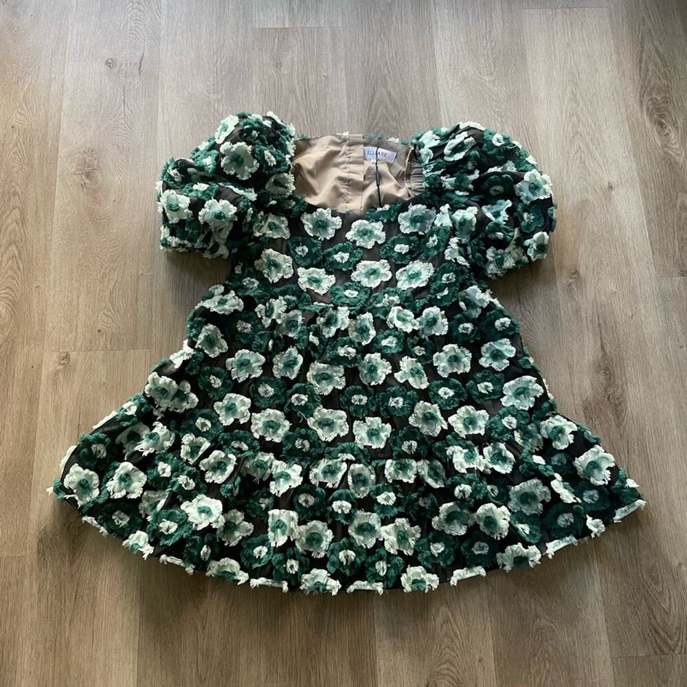 elliatt helene 3d floral embellshied flare babydoll mini dress size small new